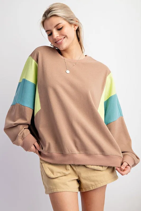 Color Block Terry Knit Pullover