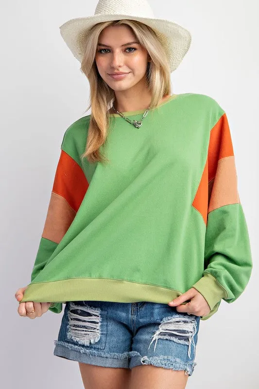 Color Block Terry Knit Pullover