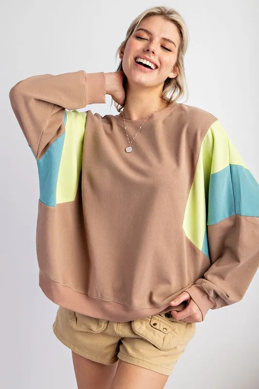 Color Block Terry Knit Pullover