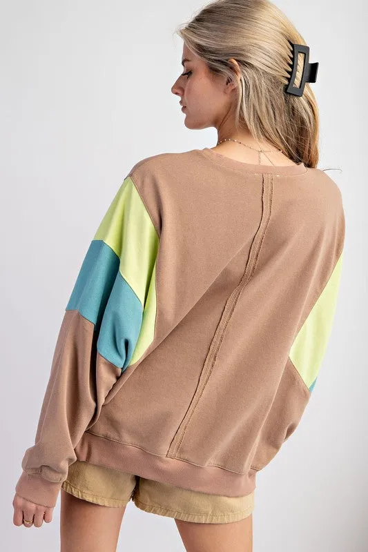 Color Block Terry Knit Pullover