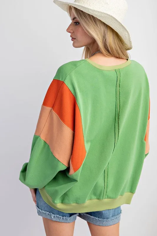 Color Block Terry Knit Pullover