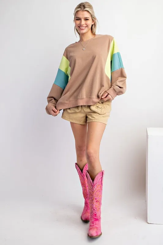 Color Block Terry Knit Pullover