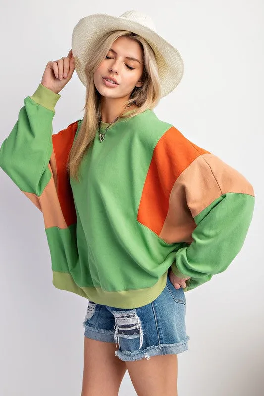 Color Block Terry Knit Pullover