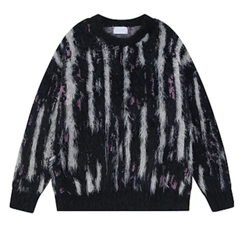 Contrast Color Vertical Stripe Crew Neck Sweater