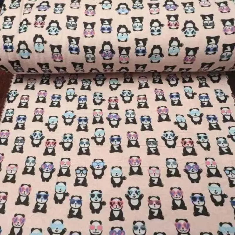 Cool Panda FLANNEL Fabric on Pink