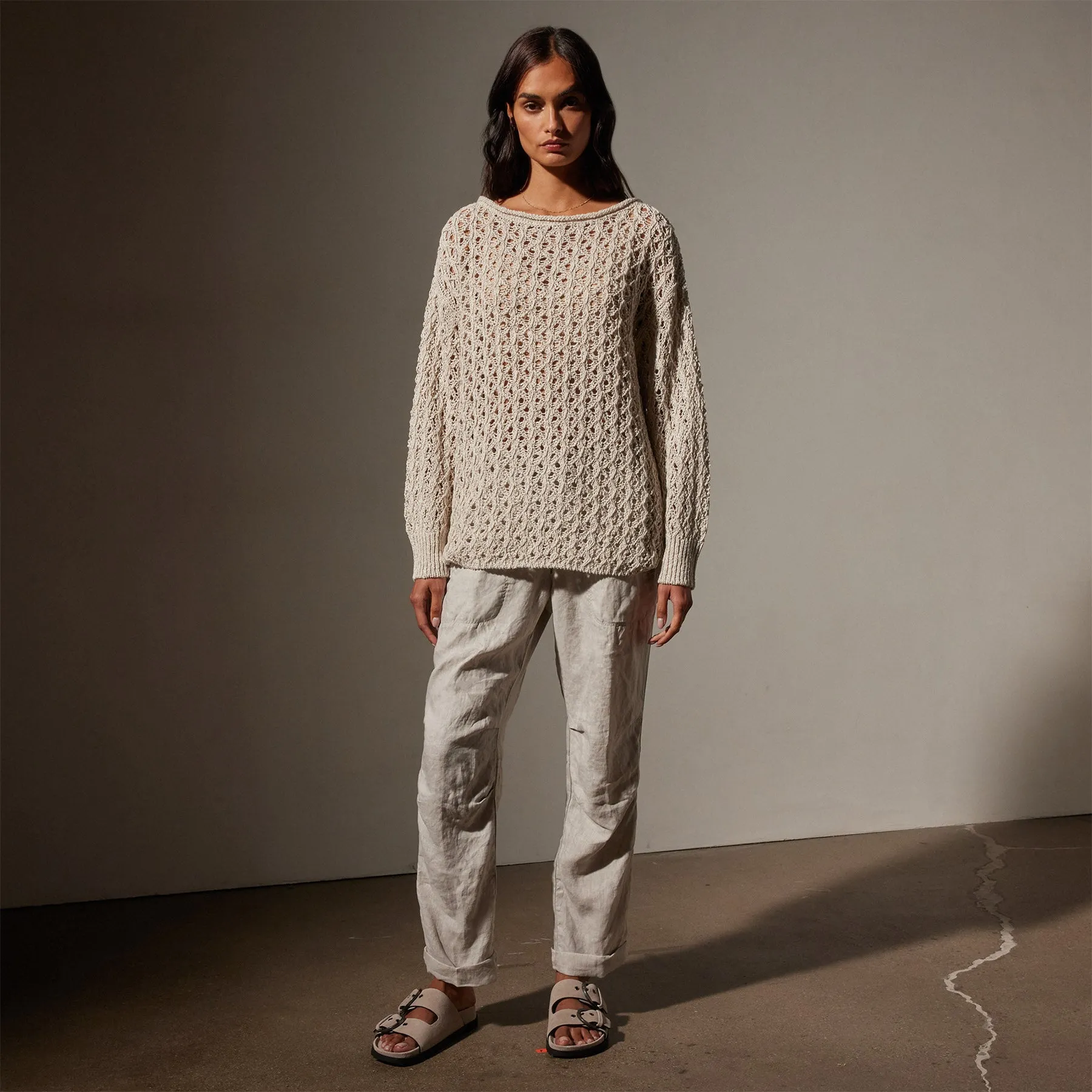 Cotton Linen Textured Sweater - Natural