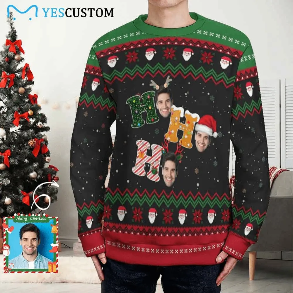 Custom Boyfriend Face V-Neck Sweater for Women Ugly Christmas Sweater Long Sleeve Lightweight Sweater Tops