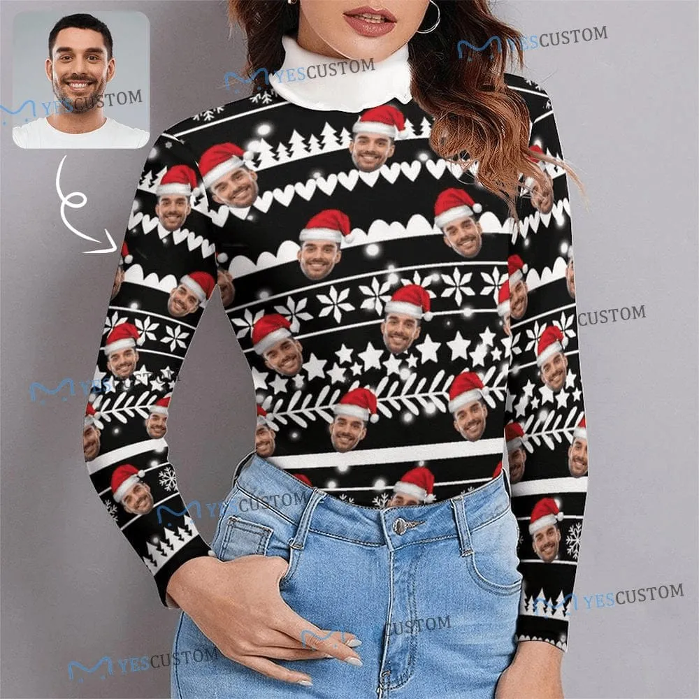 Custom Boyfriend Face V-Neck Sweater for Women Ugly Christmas Sweater Long Sleeve Lightweight Sweater Tops