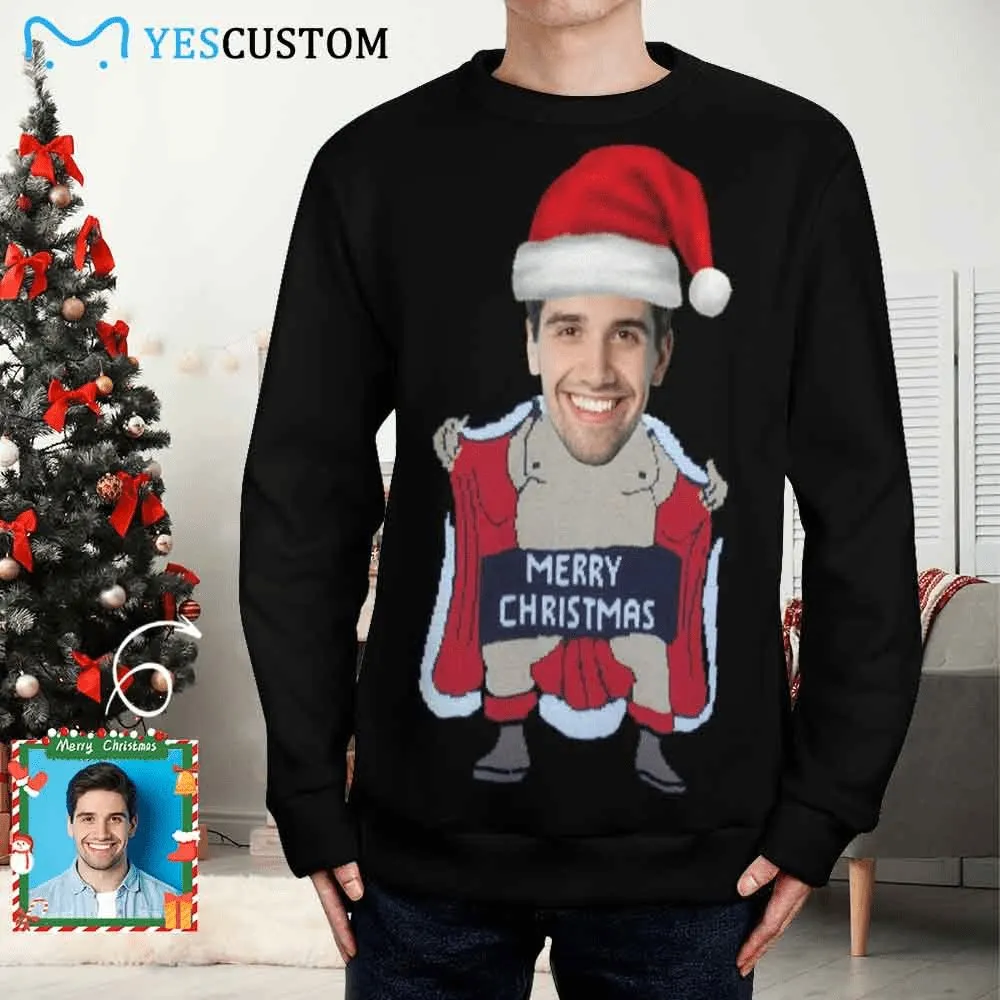 Custom Boyfriend Face V-Neck Sweater for Women Ugly Christmas Sweater Long Sleeve Lightweight Sweater Tops