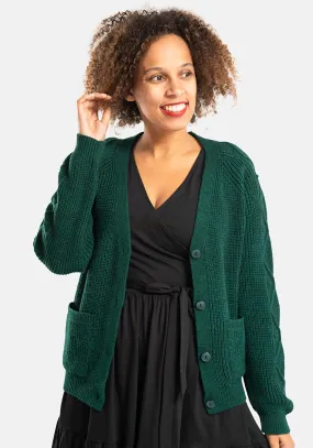 Dark Green Cable Sleeve Cardigan