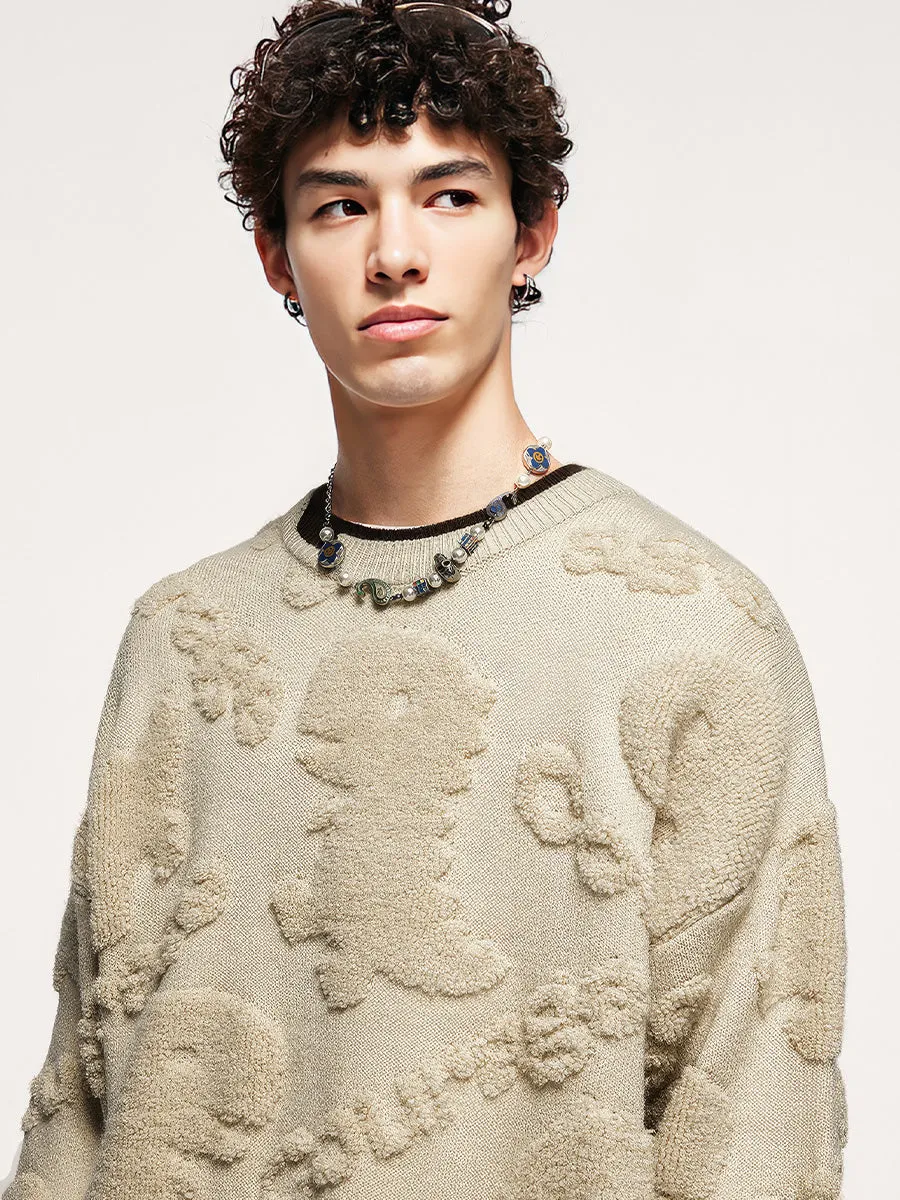 Dinosaur Jacquard Faux Two Piece Sweater