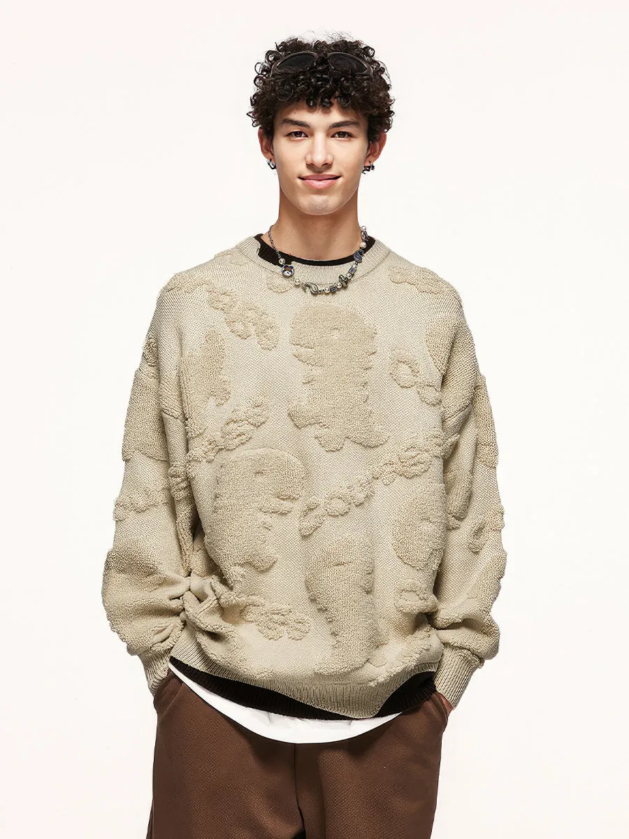 Dinosaur Jacquard Faux Two Piece Sweater