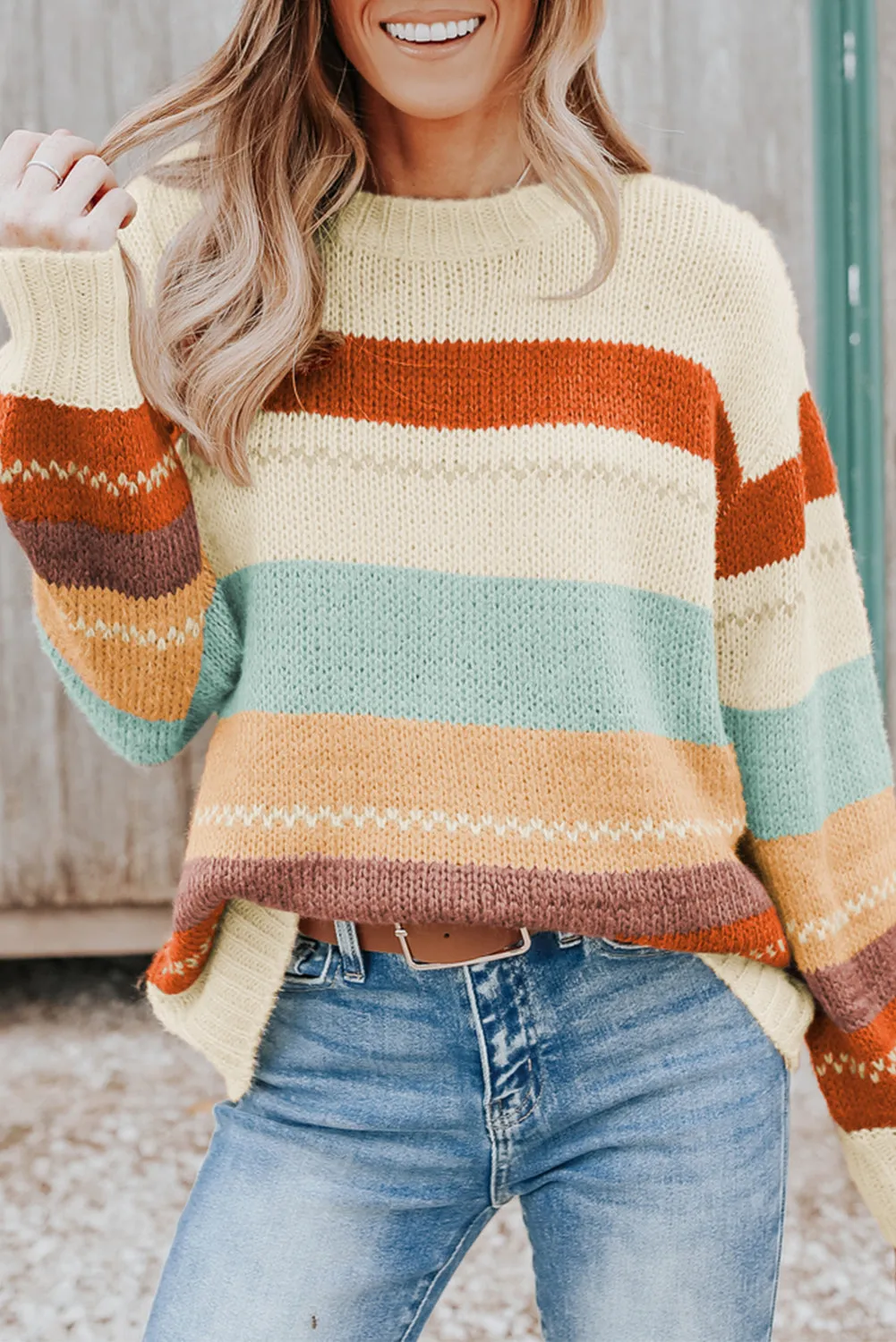 Drop-shoulder Color Block Sweater