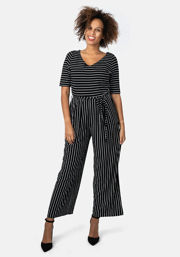 Dulcie Black & Ecru Stripe Culotte Leg Jumpsuit