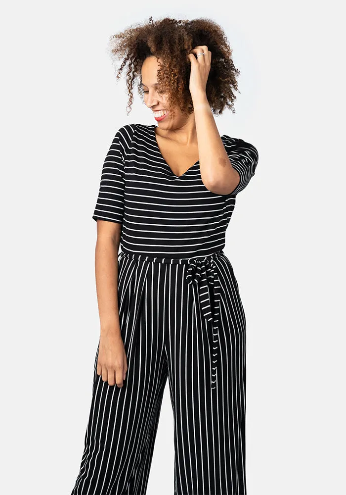 Dulcie Black & Ecru Stripe Culotte Leg Jumpsuit