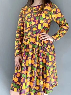 DUNS Adult LS Gathered Dress - Curcurbits Bright Violet