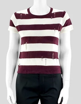 Enza Costa Burgundy Striped Sweater Short Sleeve X-Small