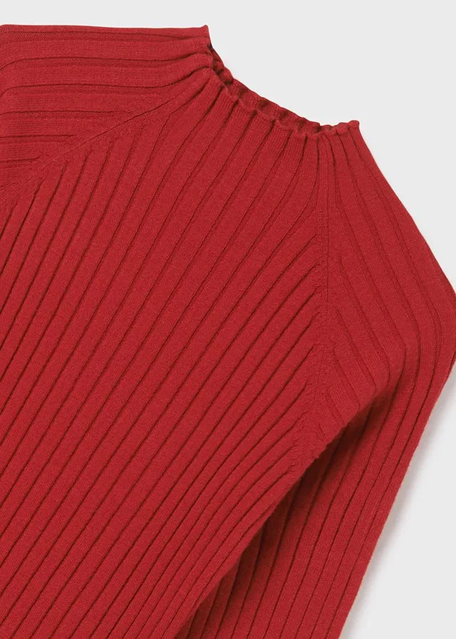 Girls Ribbed Knit Mockneck Long Sleeve - Red | Mayoral