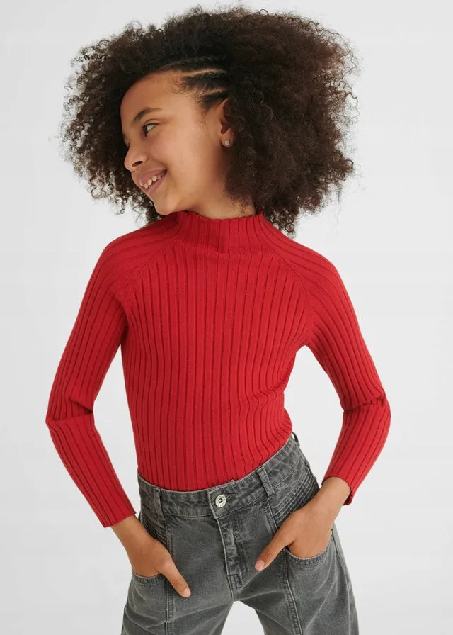 Girls Ribbed Knit Mockneck Long Sleeve - Red | Mayoral