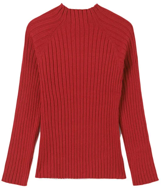 Girls Ribbed Knit Mockneck Long Sleeve - Red | Mayoral