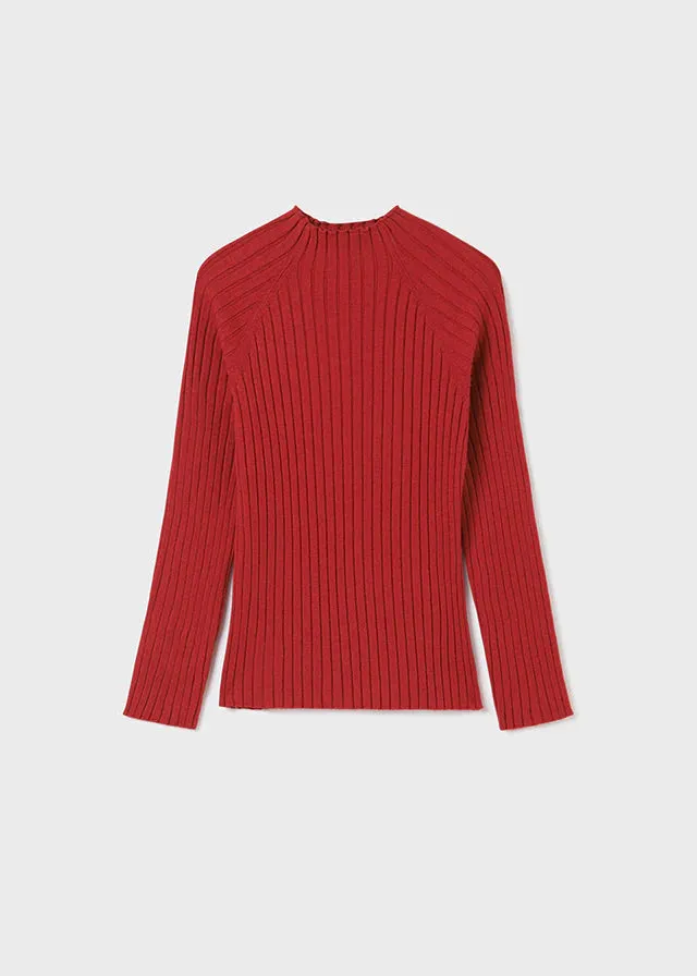 Girls Ribbed Knit Mockneck Long Sleeve - Red | Mayoral