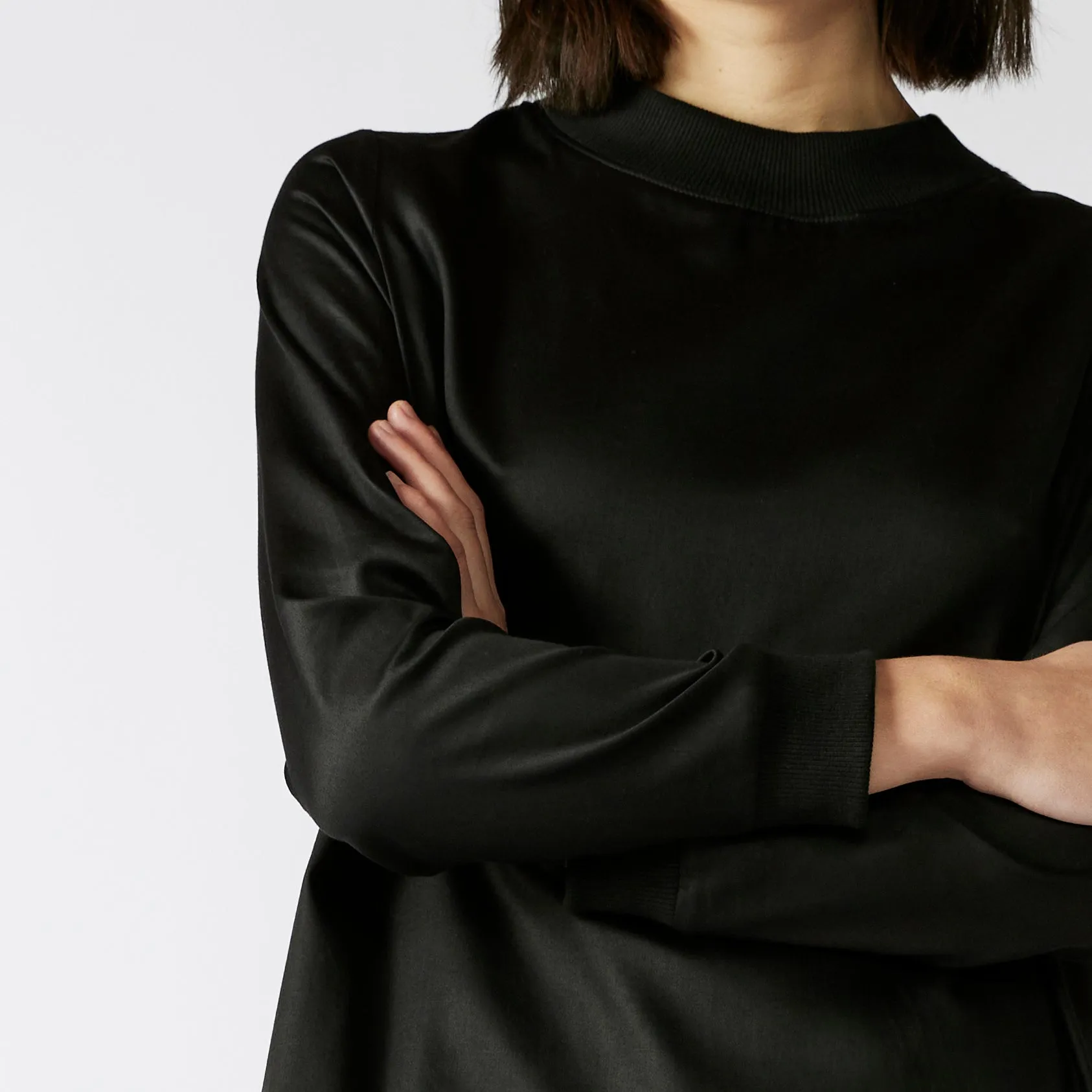 GLAZE DRESS [ Long Sleeves, Black Cotton Sateen ]