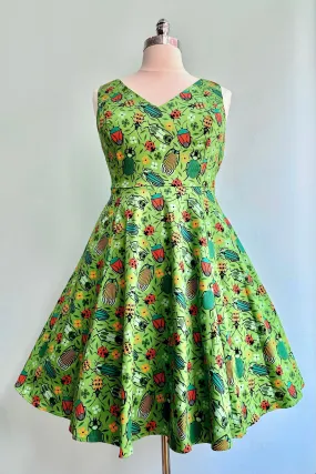 Green Bug V-Neck Dress by Eva Rose