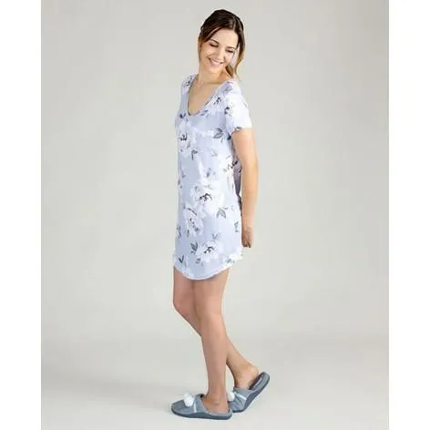 Grey Painted Floral Print V-Neck Sleepshirt