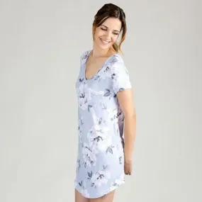 Grey Painted Floral Print V-Neck Sleepshirt