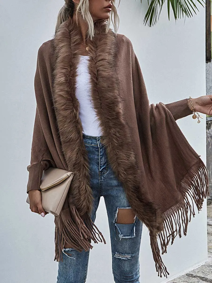 Hair collar shawl cardigan sweater