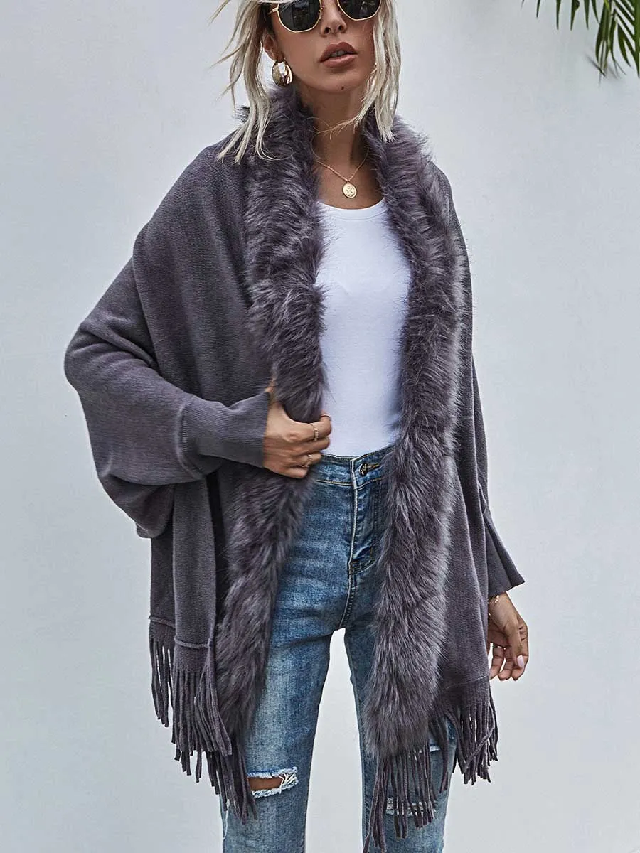 Hair collar shawl cardigan sweater