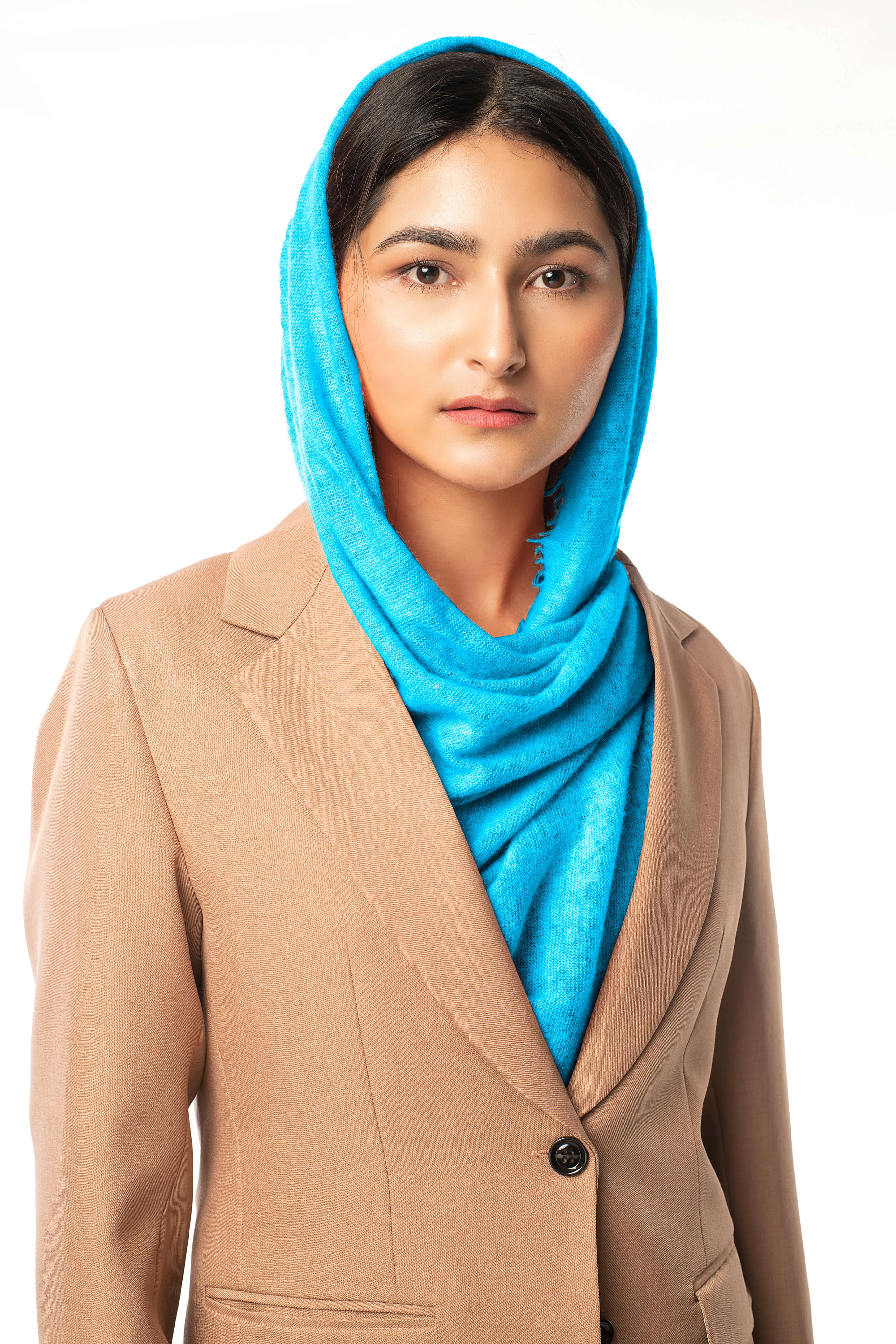 Hand Knitted Pure Cashmere in Turquoise Blue| Scarf Shawl Wrap