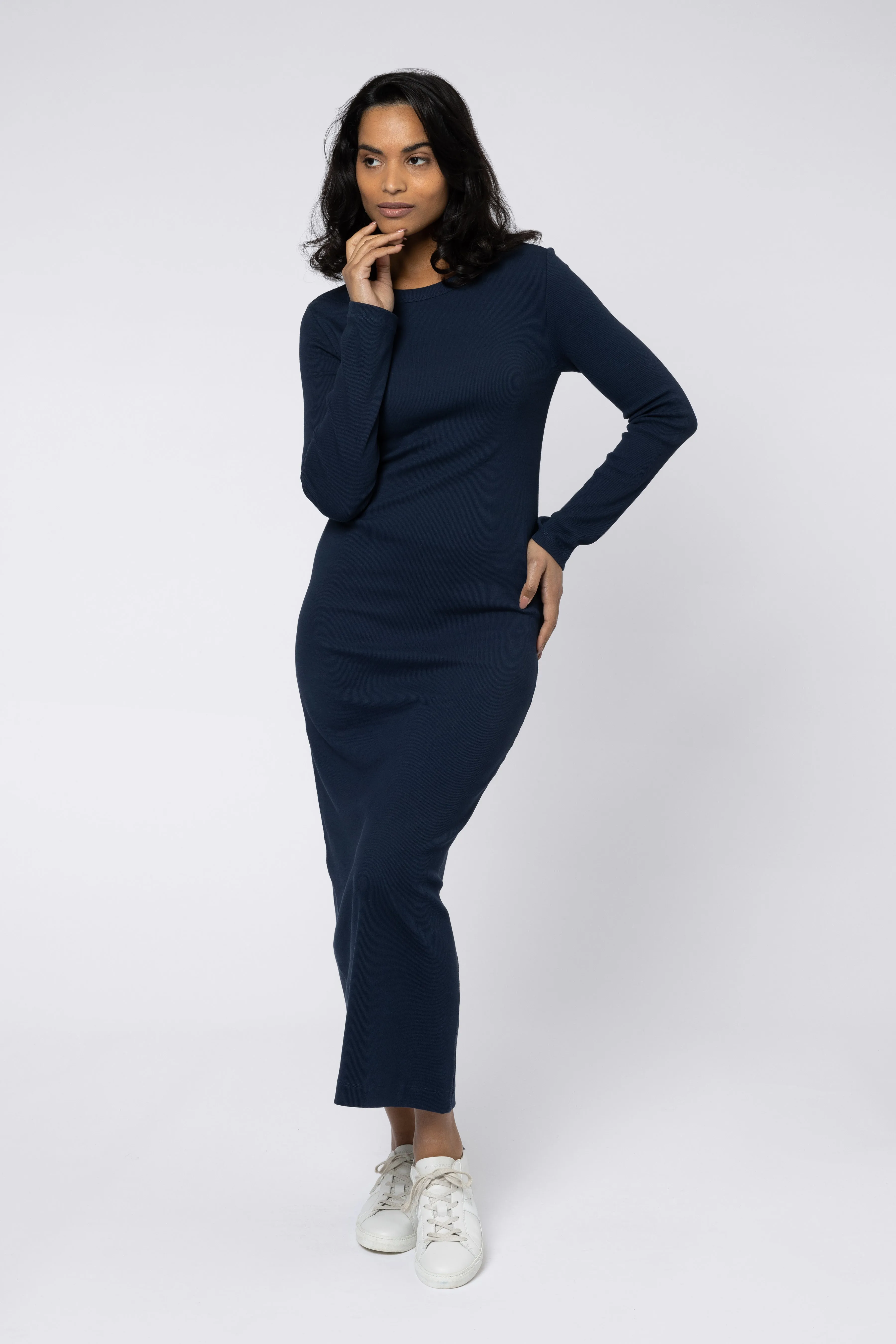 LIZZY RIB JERSEY DRESS (NAVY)