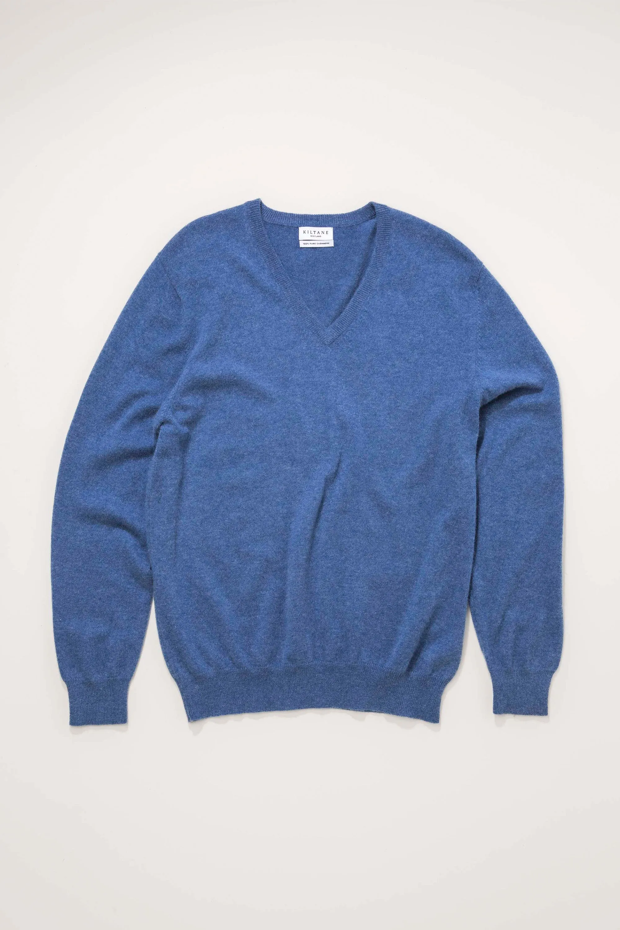 Men's Cashmere V Neck Jumper - Denim