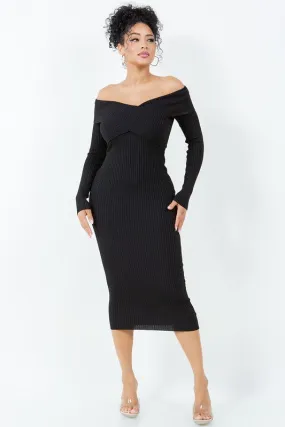 Off Shoulder Cross Bust Sweater Dress