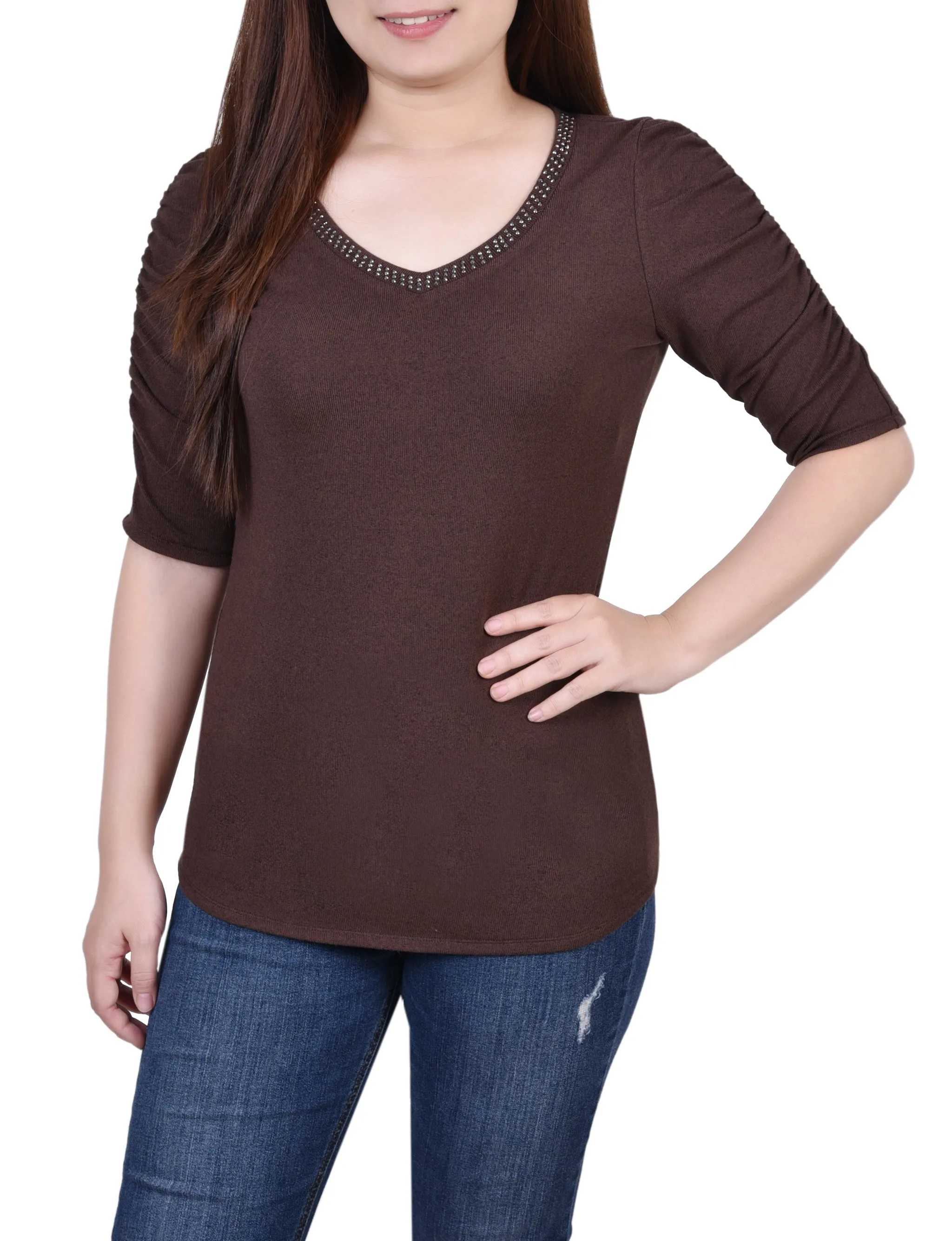 Petite Rouched Sleeve Top