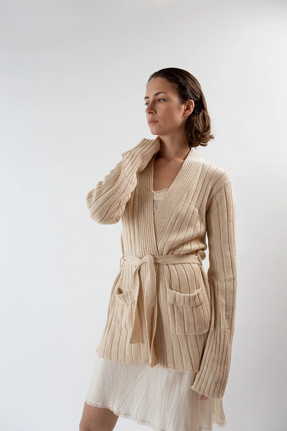 Pima Cotton Lounge Cardigan in Natural