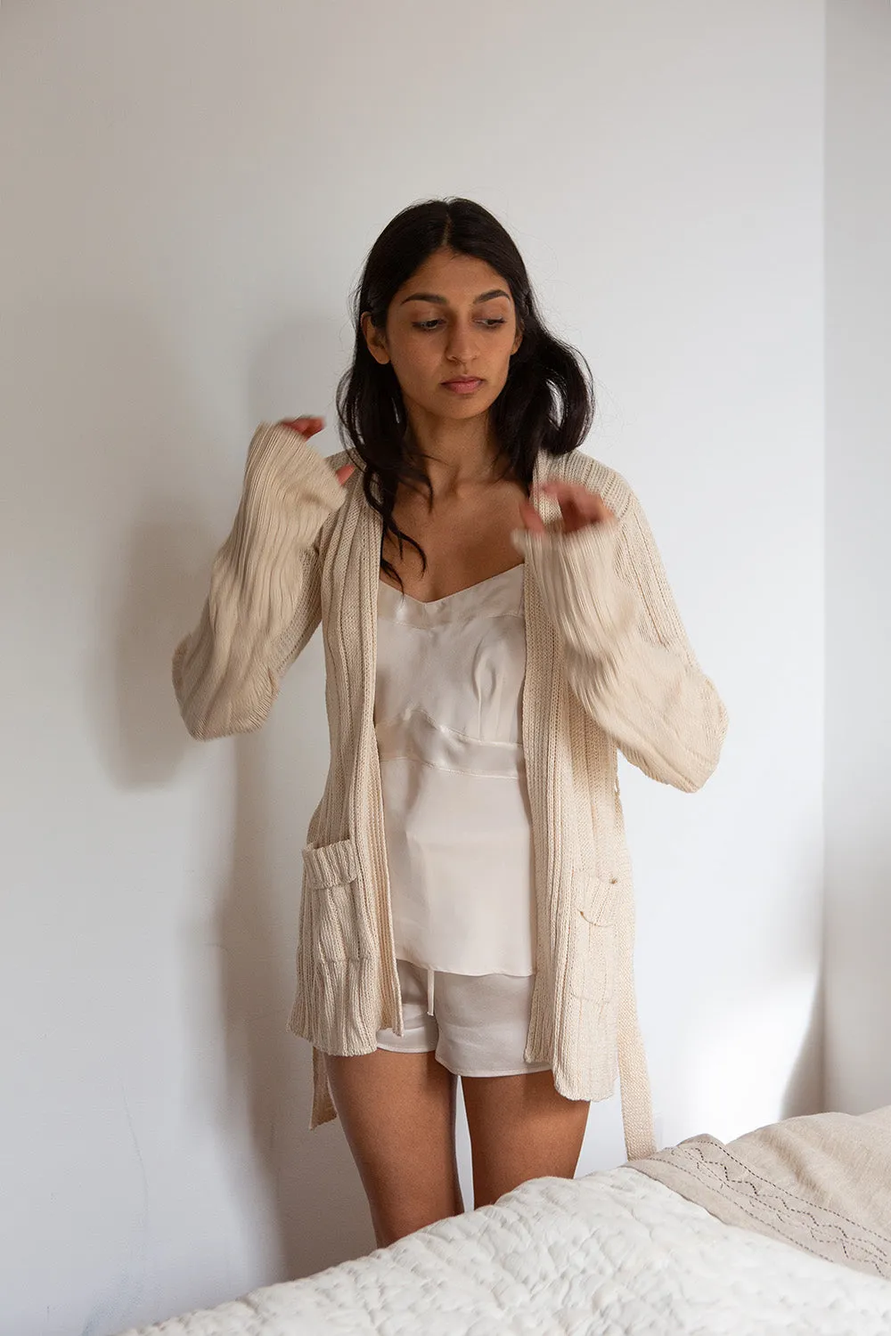 Pima Cotton Lounge Cardigan in Natural