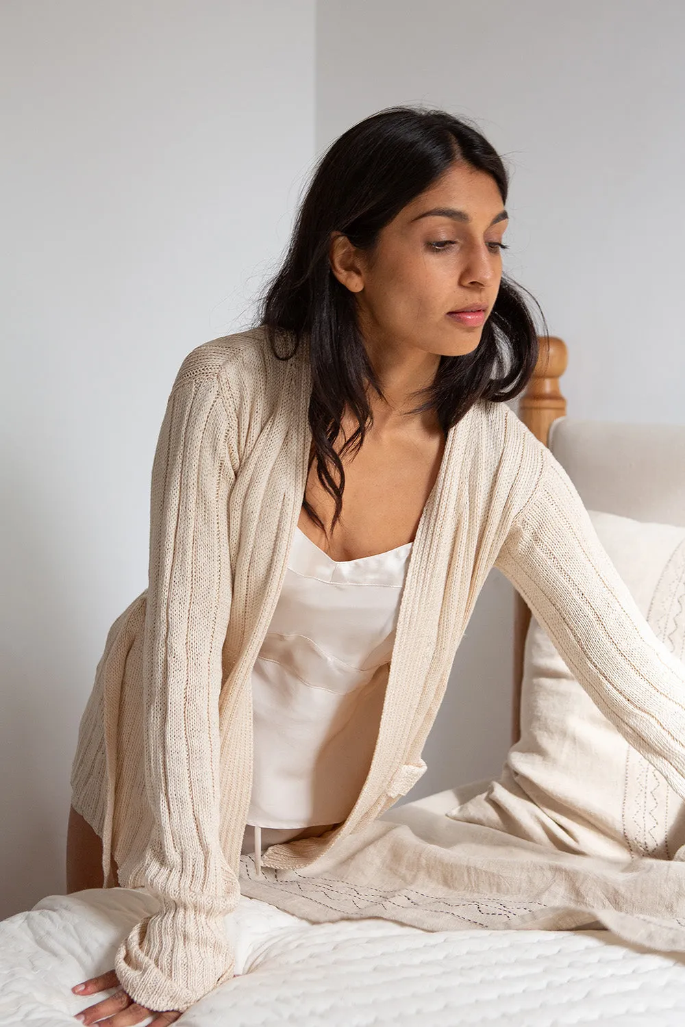 Pima Cotton Lounge Cardigan in Natural