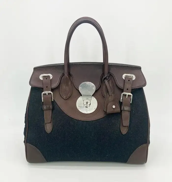 Ralph Lauren Black Wool Brown Leather Rickey Bag