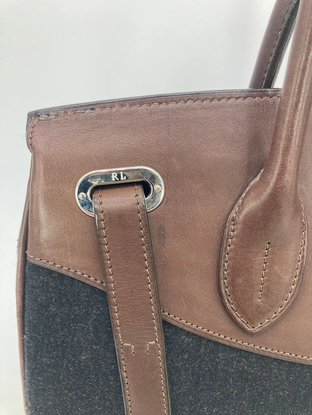 Ralph Lauren Black Wool Brown Leather Rickey Bag