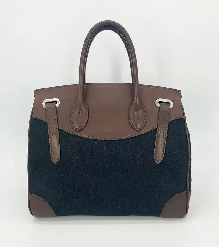 Ralph Lauren Black Wool Brown Leather Rickey Bag