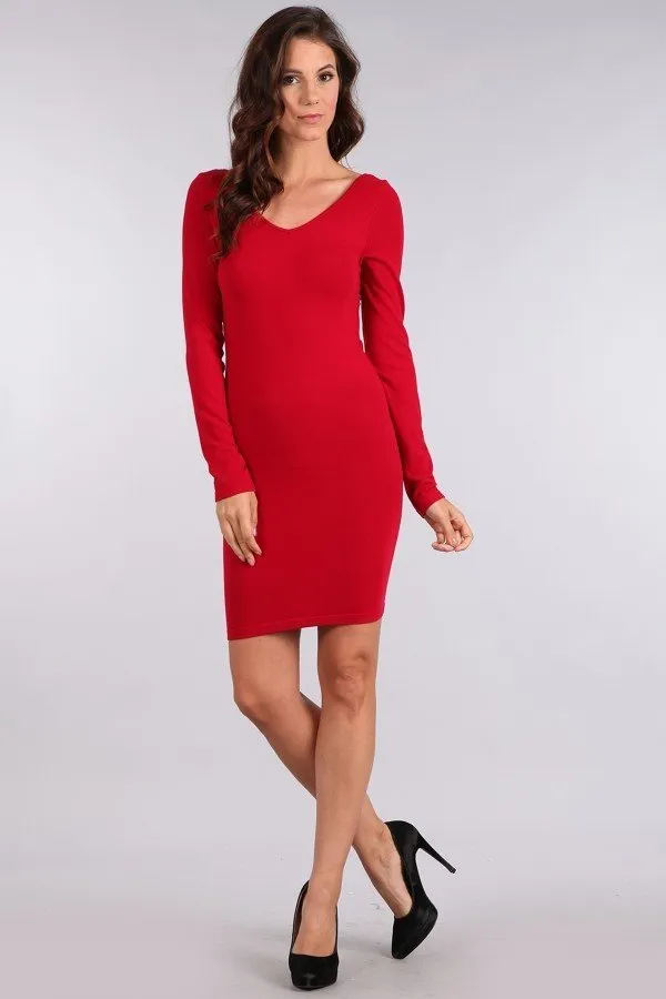 Reversible V-Scoop Neck Long Sleeve Dress