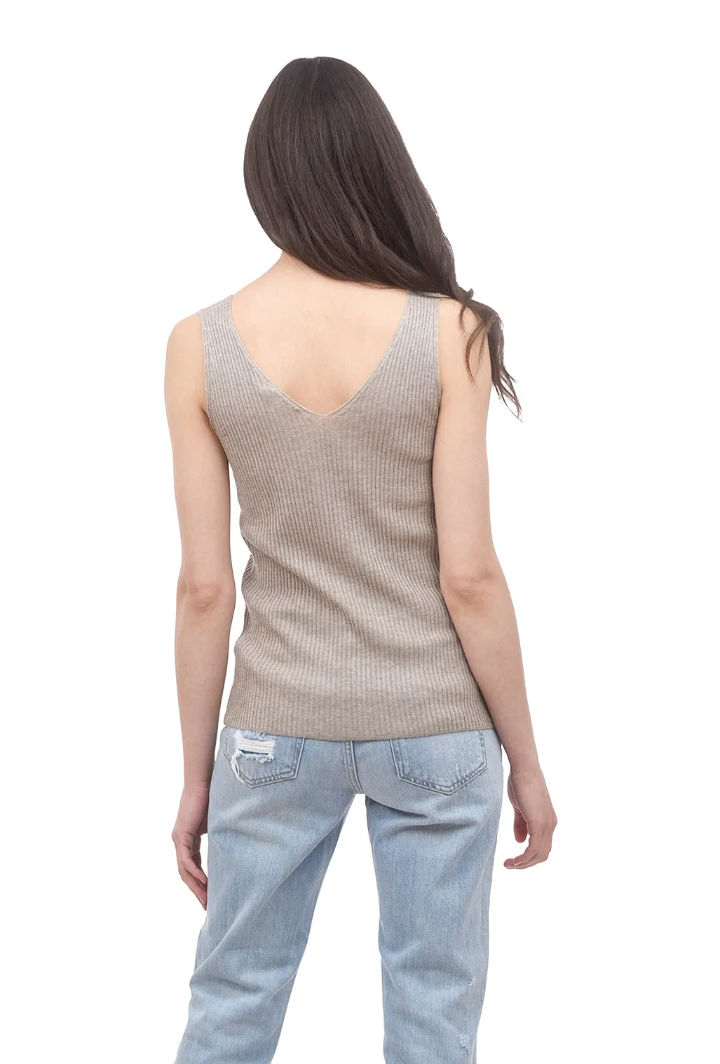 Ribbed V Sweater Tank, Taupe