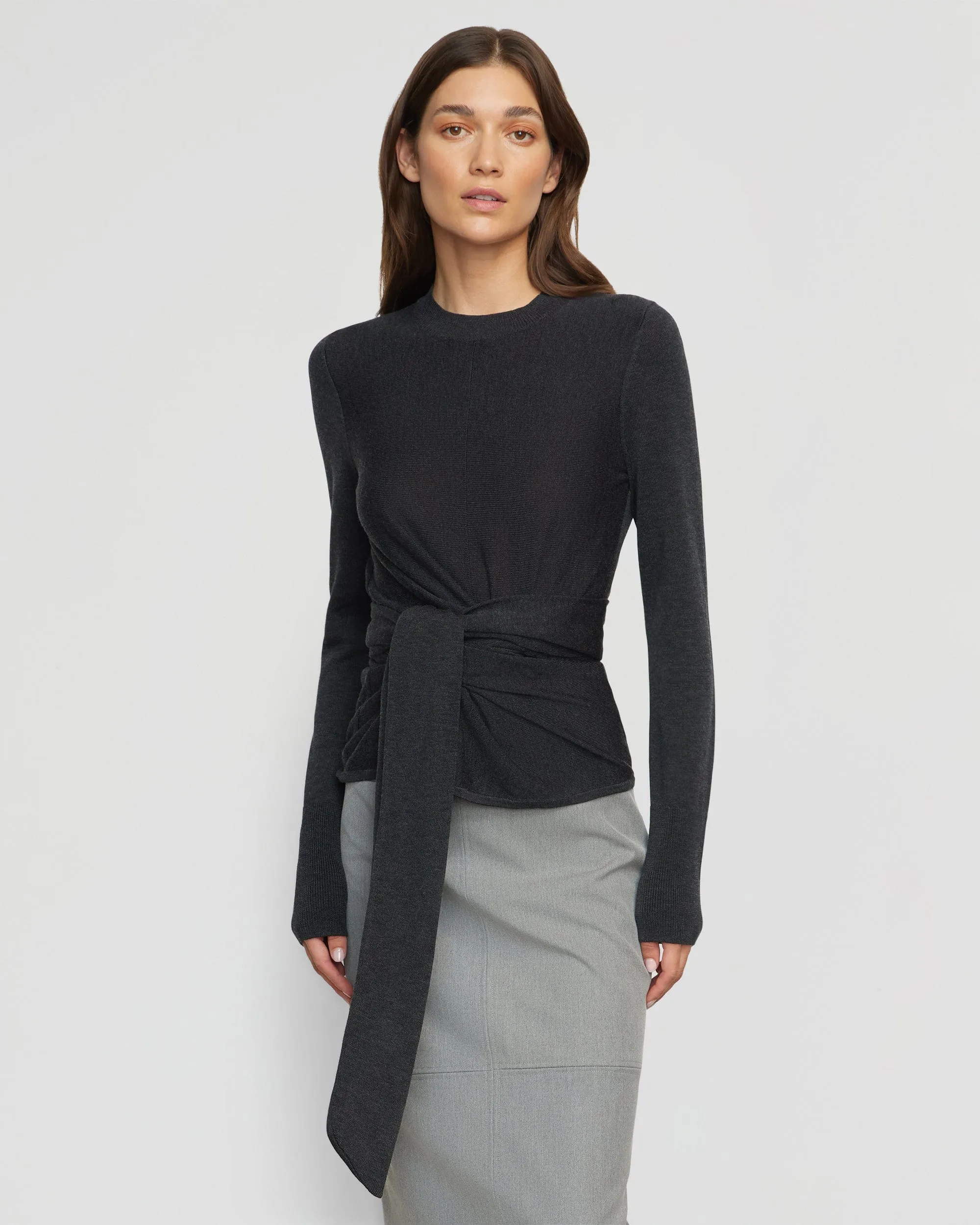 Robin Tie-Front Tencel-Wool Sweater