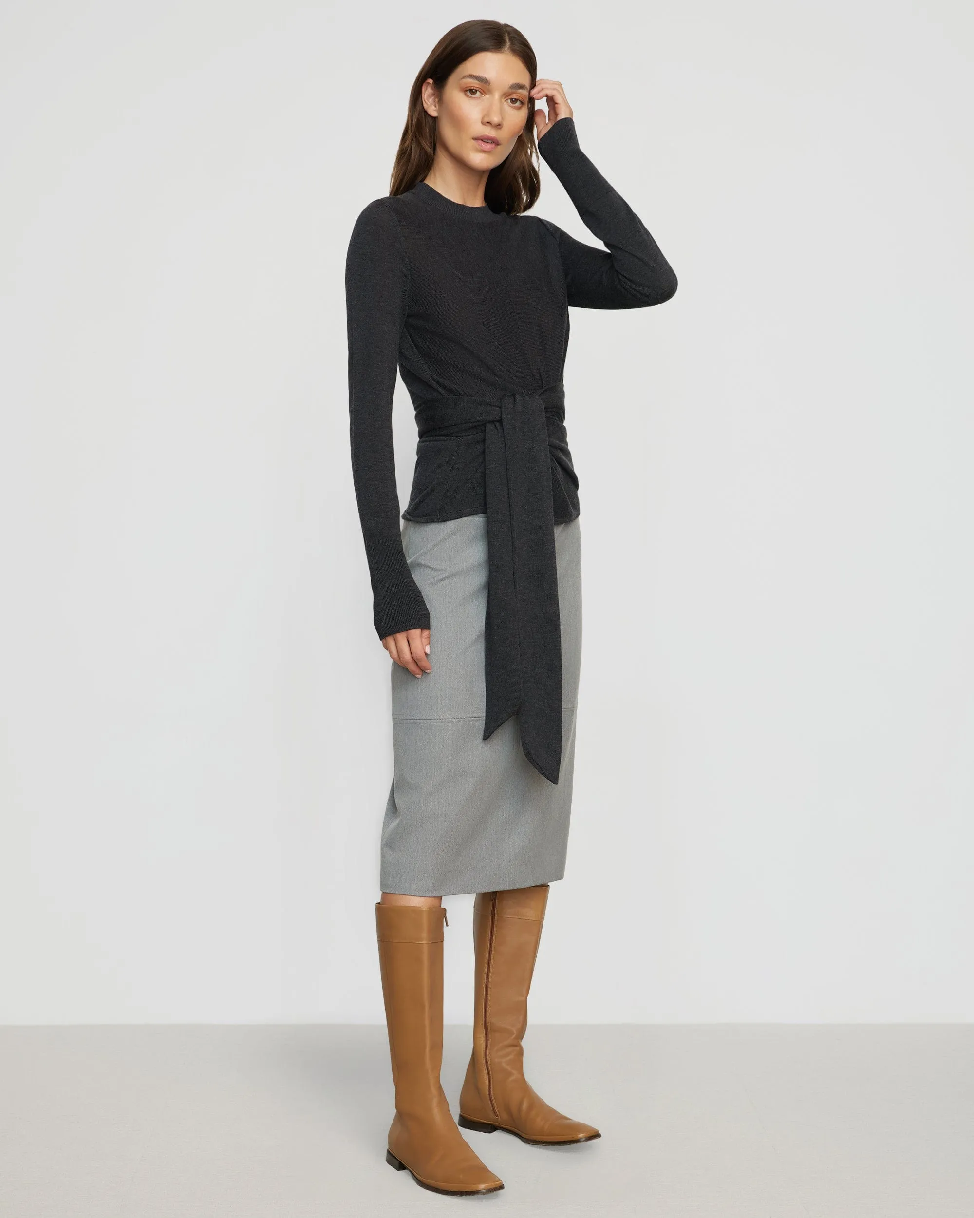 Robin Tie-Front Tencel-Wool Sweater