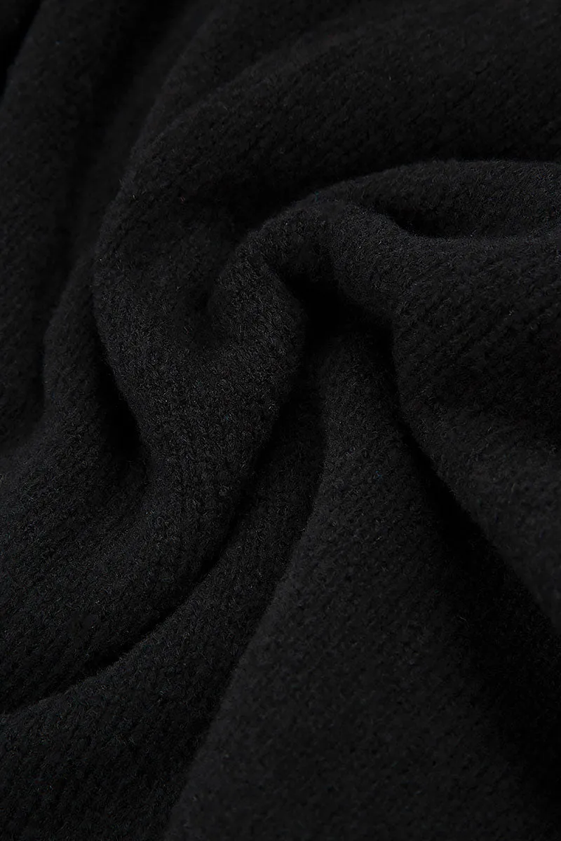 Side Split Black Wool Sweater