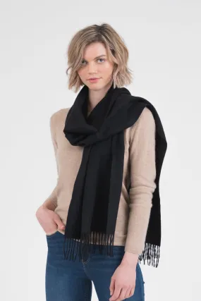 Solid Cashmere Wide Scarf - Black