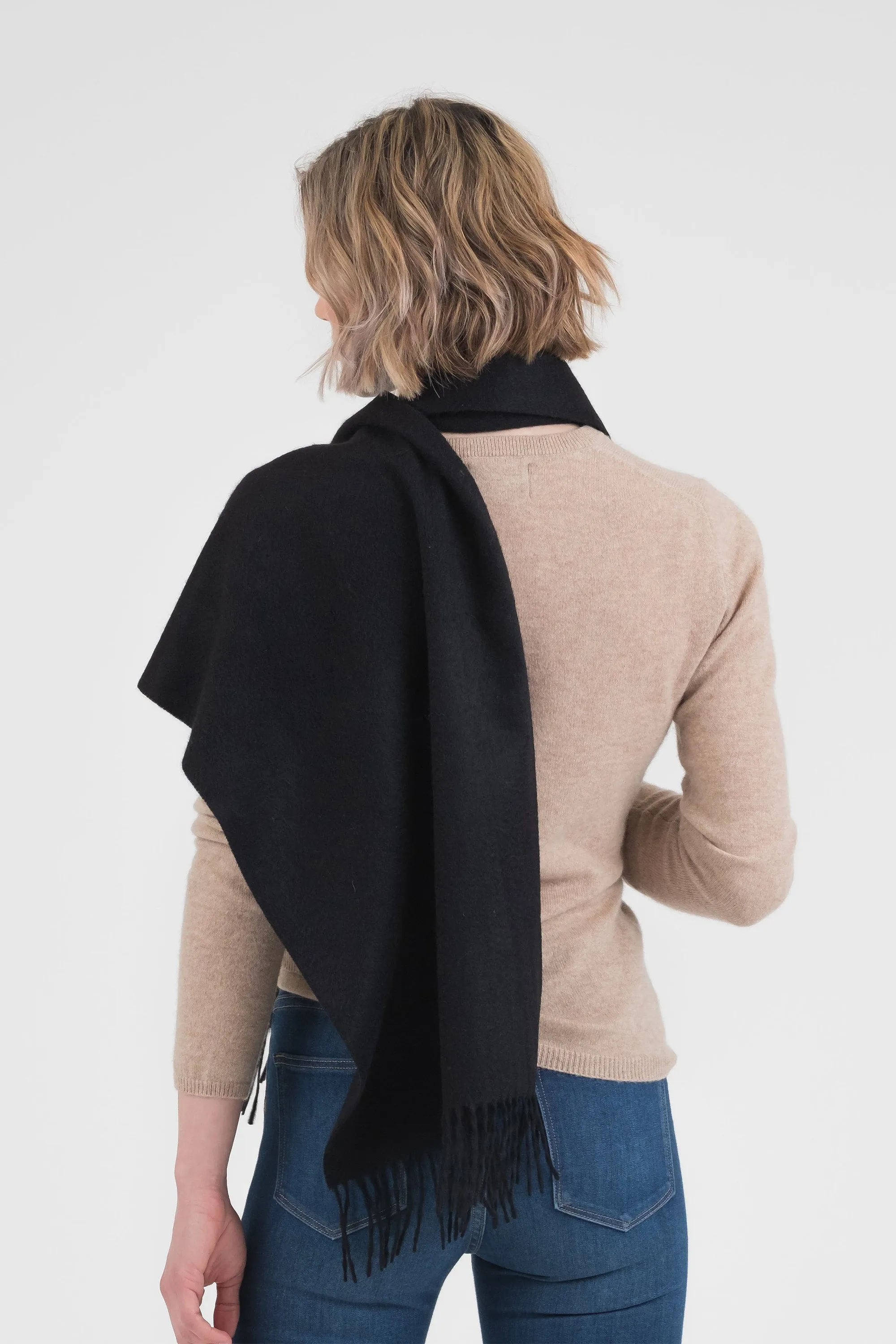 Solid Cashmere Wide Scarf - Black