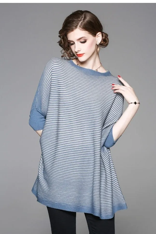 Striped Dolman Sleeve Wool Sweater